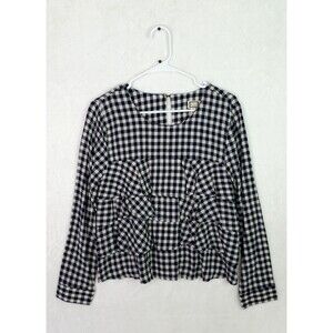 Women's Mo:vint Pleated Check Print Top Dress Top Size Medium M Mo Vint Linen